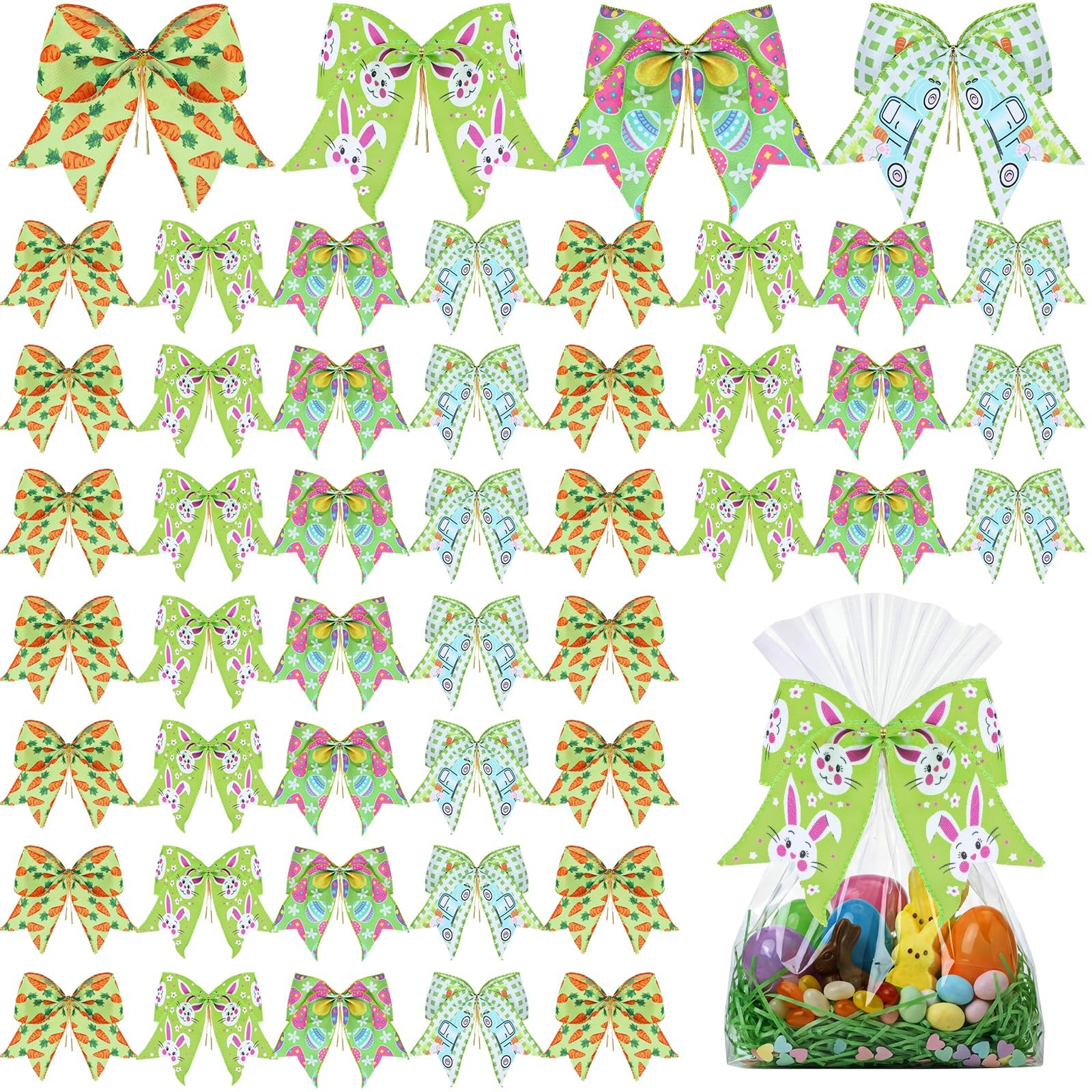 48 PCS 6 Inch Easter Bows For Wreath Bunny Egg Bulk Gift Wrapping Party Decor