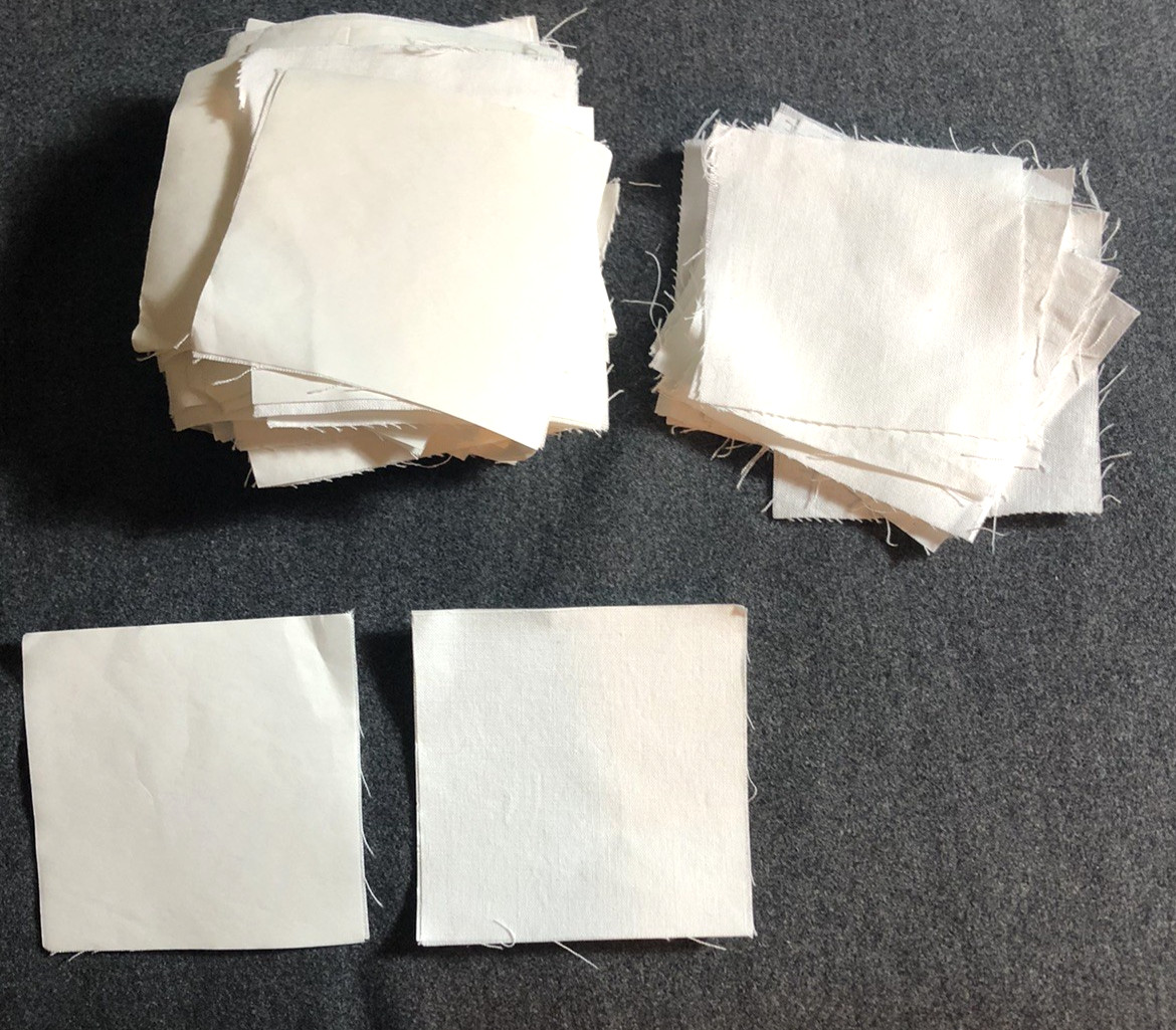 100 Freezer Backed White 3 1/2” Cotton Rotary Cut Quilt Sguares