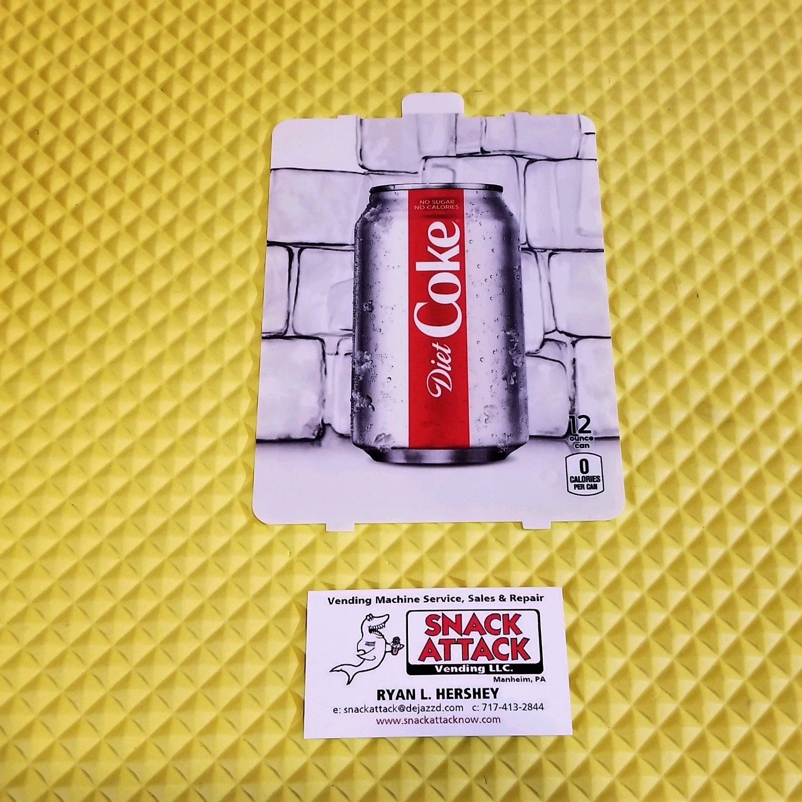 DIXIE NARCO 501E & 276E HVV SODA VENDING MACHINE "DIET COKE" 12oz CAN VEND LABEL