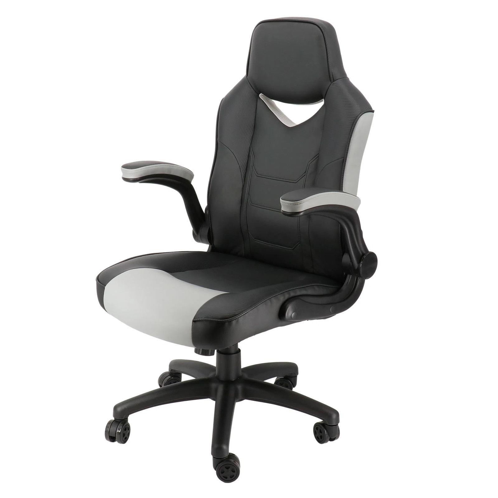 Elama High Back Adjustable Faux Leather Office Chair in Black and Gray
