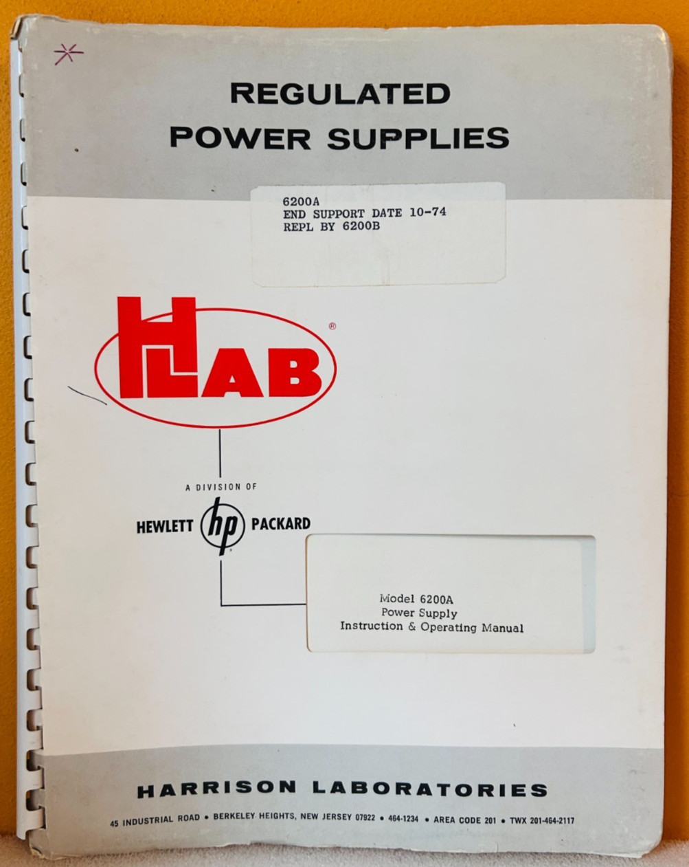 HP Model 6200A Regulated Power Supply Instruction & Operating Manual.