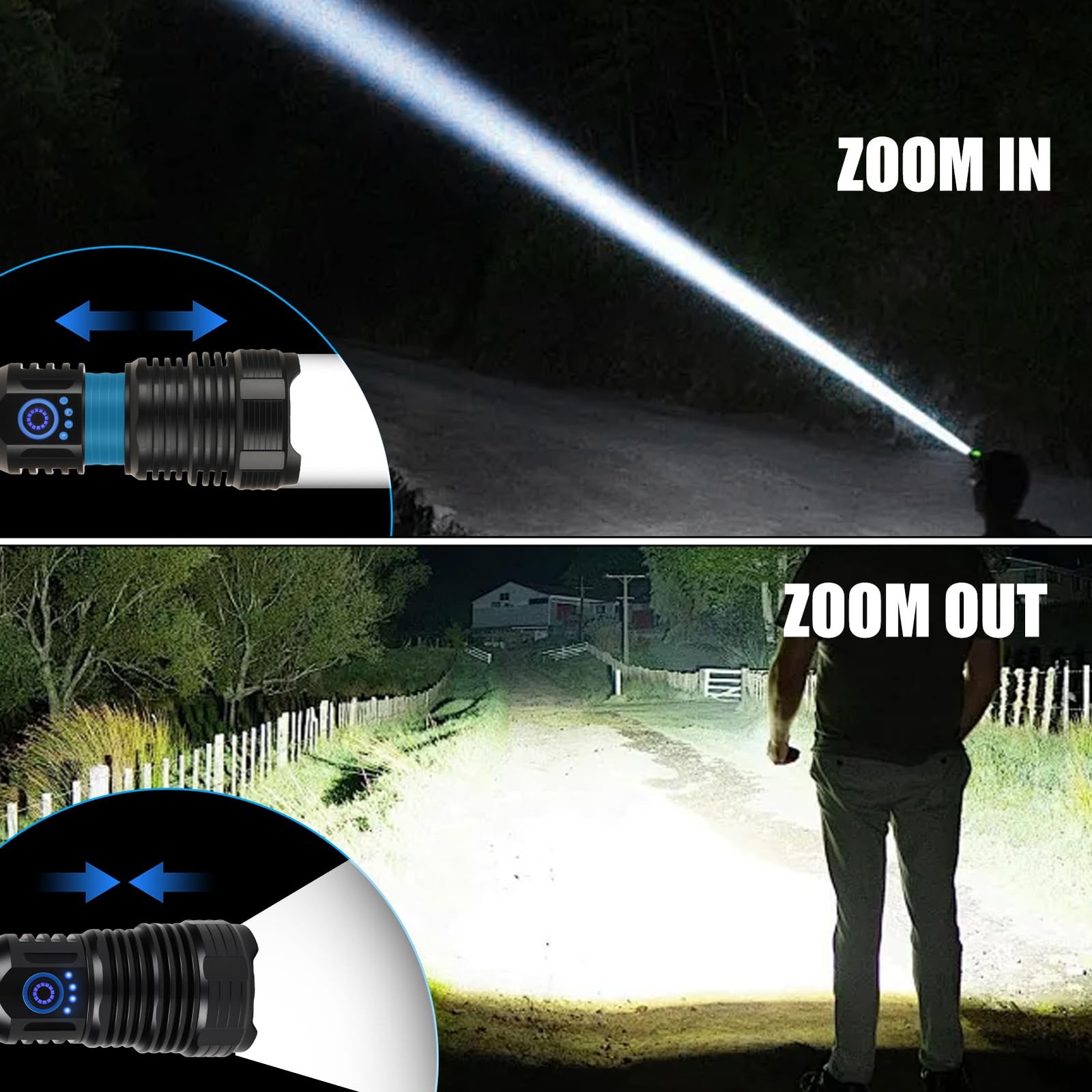 10000 Lumens Rechargeable Flashlight, IP67 Waterproof 12H Runtime