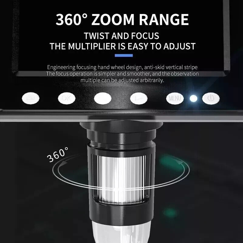 4.3'' Digital Microscope 1600X USB microscope 1080p Soldering (T)