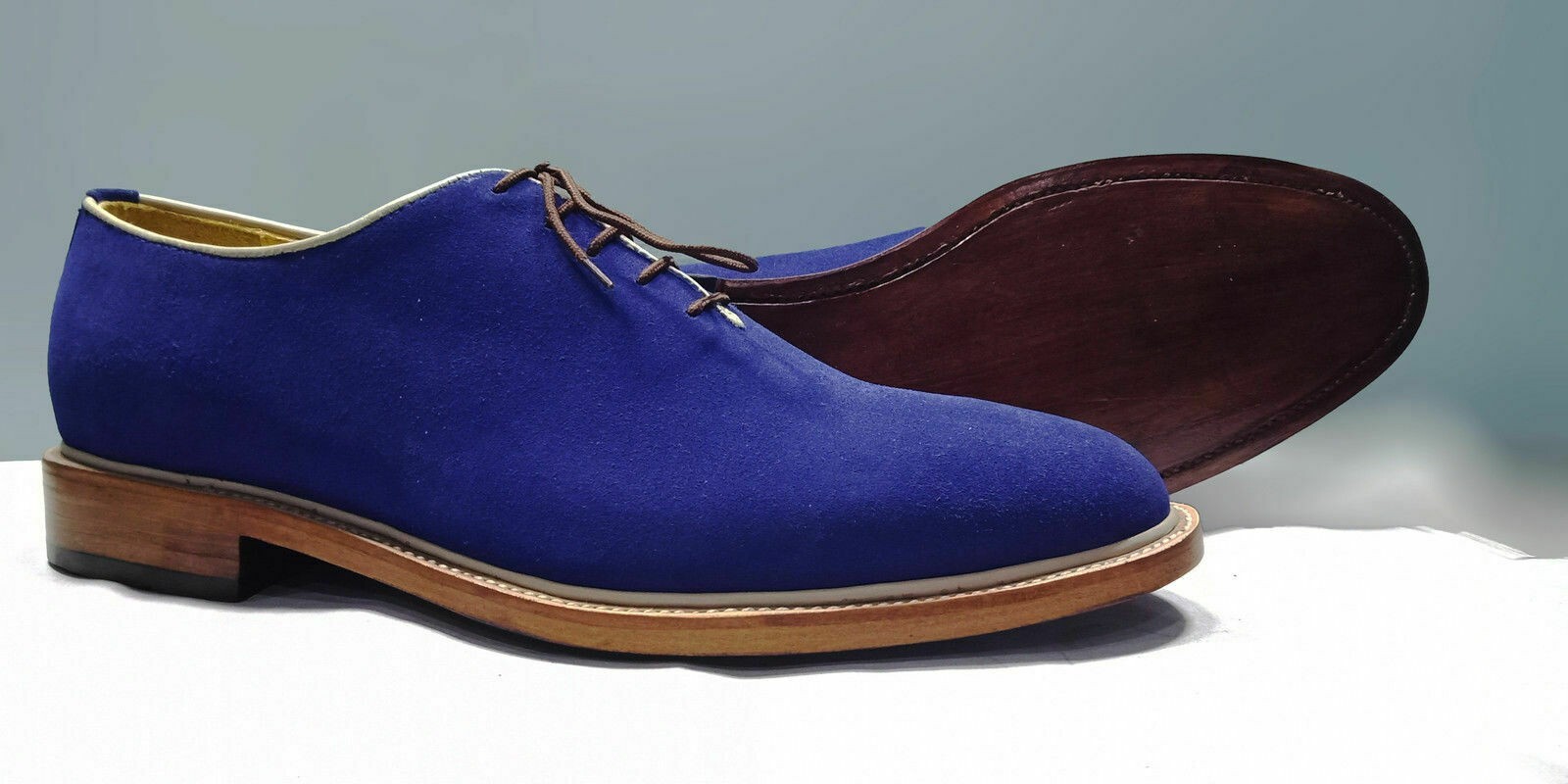 Men's Handmade Genuine Royal Blue Suede Lace Up Formal Casual Formal Shoes, 7-17