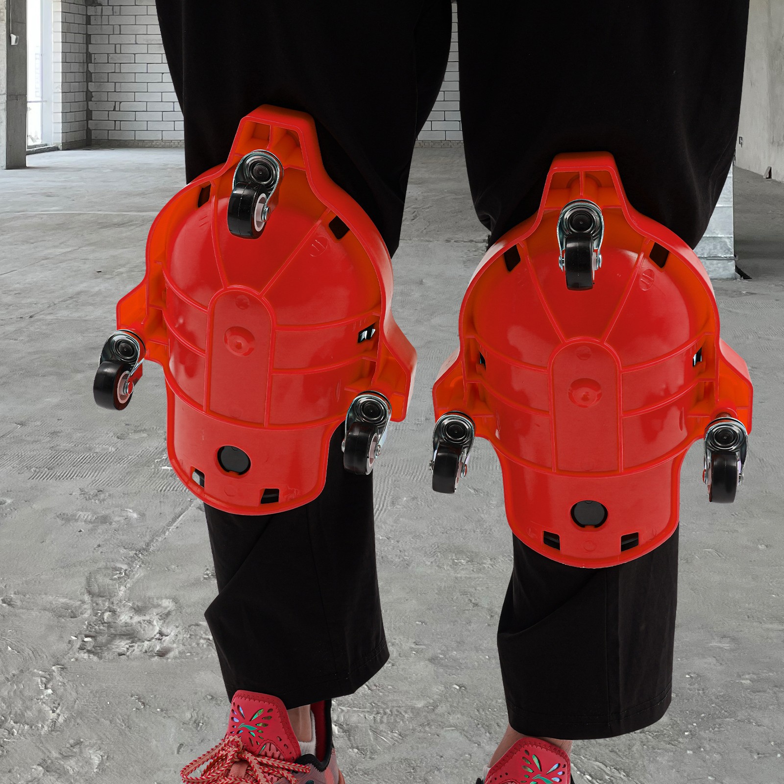 Rolling Knee Pads Flexible Sliding Knee Pads with Adjustable Straps Red