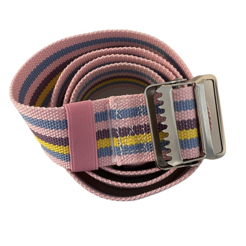 Medical Cotton Gait Belt with Metal Buckle Model Pink Striped Pattern 60"