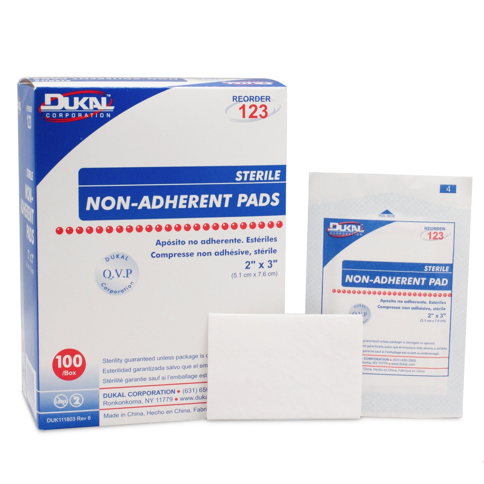 Dukal 123 Non Adherent Pad 2 in. x 3 in. Sterile (2 Boxes of 100)