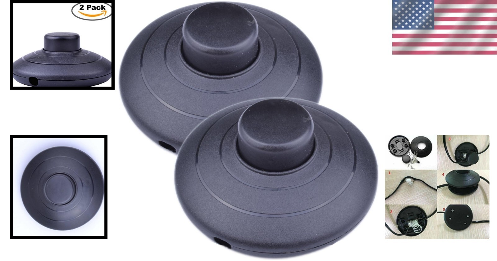 Modern 2-Pack Foot Pedal Push Switch for On-Off Lamp Control - Easy Install