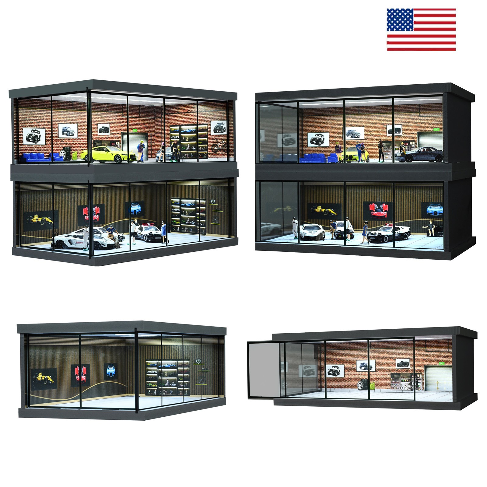 1/43 Diorama Diecast Car Garage Model LED Light City Street Car Showroom Display