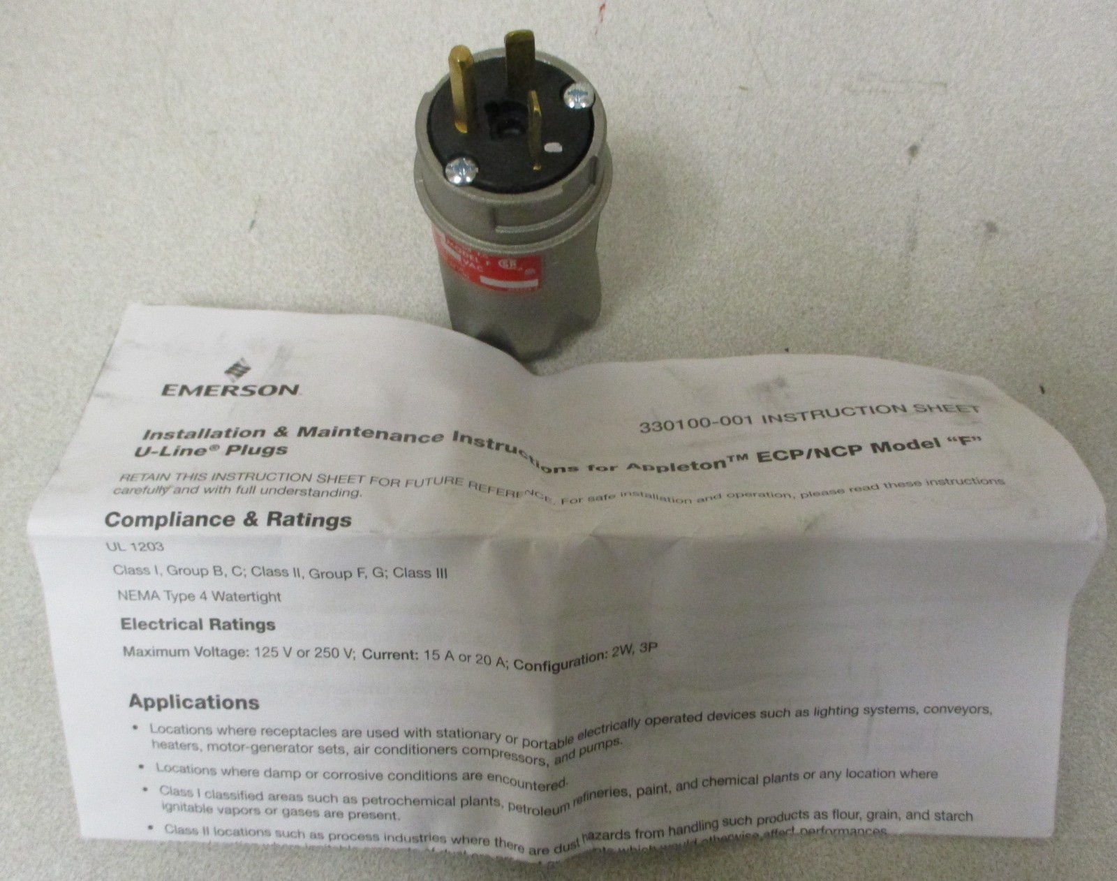 Appleton ECP-2023 Explosion Proof Electrical Plug Aluminum 20A 125VAC Watertight