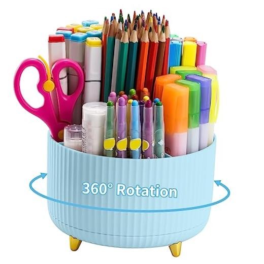 Desk Organizer, 360-Degree Rotating Pen Holder, Desk Organizers and Light Blue