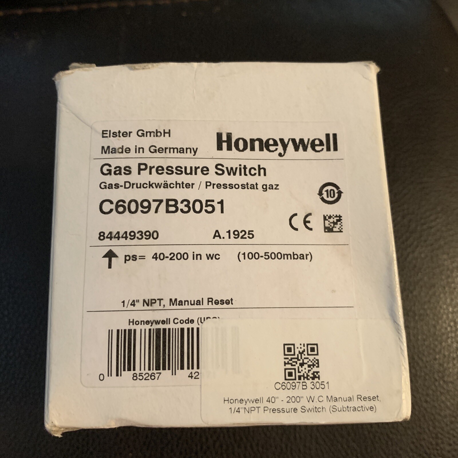 Honeywell C6087B3051 Gas Pressure Switch New Open Box