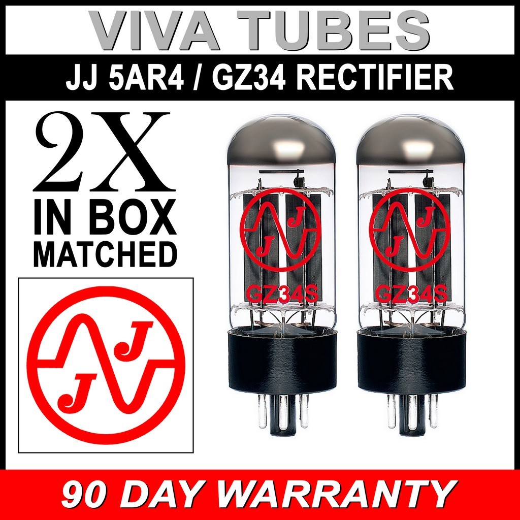 JJ Electronic Matched Pair (2) GZ34 / 5AR4 Rectifier Vacuum Tubes - Brand New