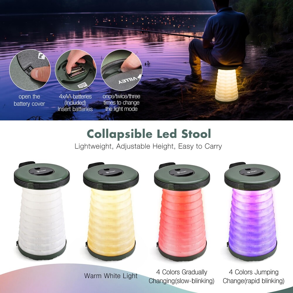 Portable Collapsible Stools Folding Camping Table Set Beach Table w/2PACK Stools