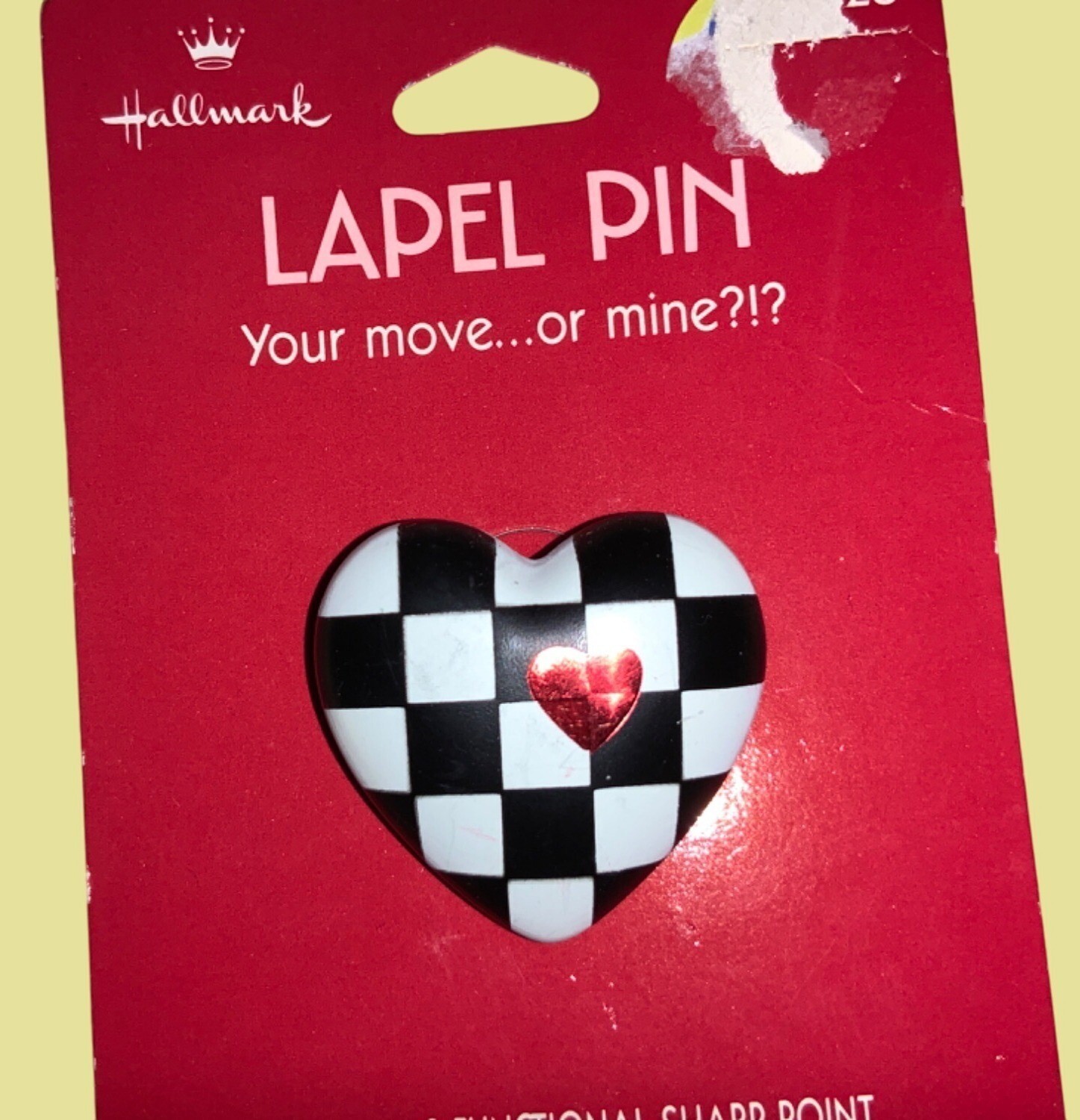Hallmark Heart-Shaped Checkerboard Lapel Pin With Red Heart Accent