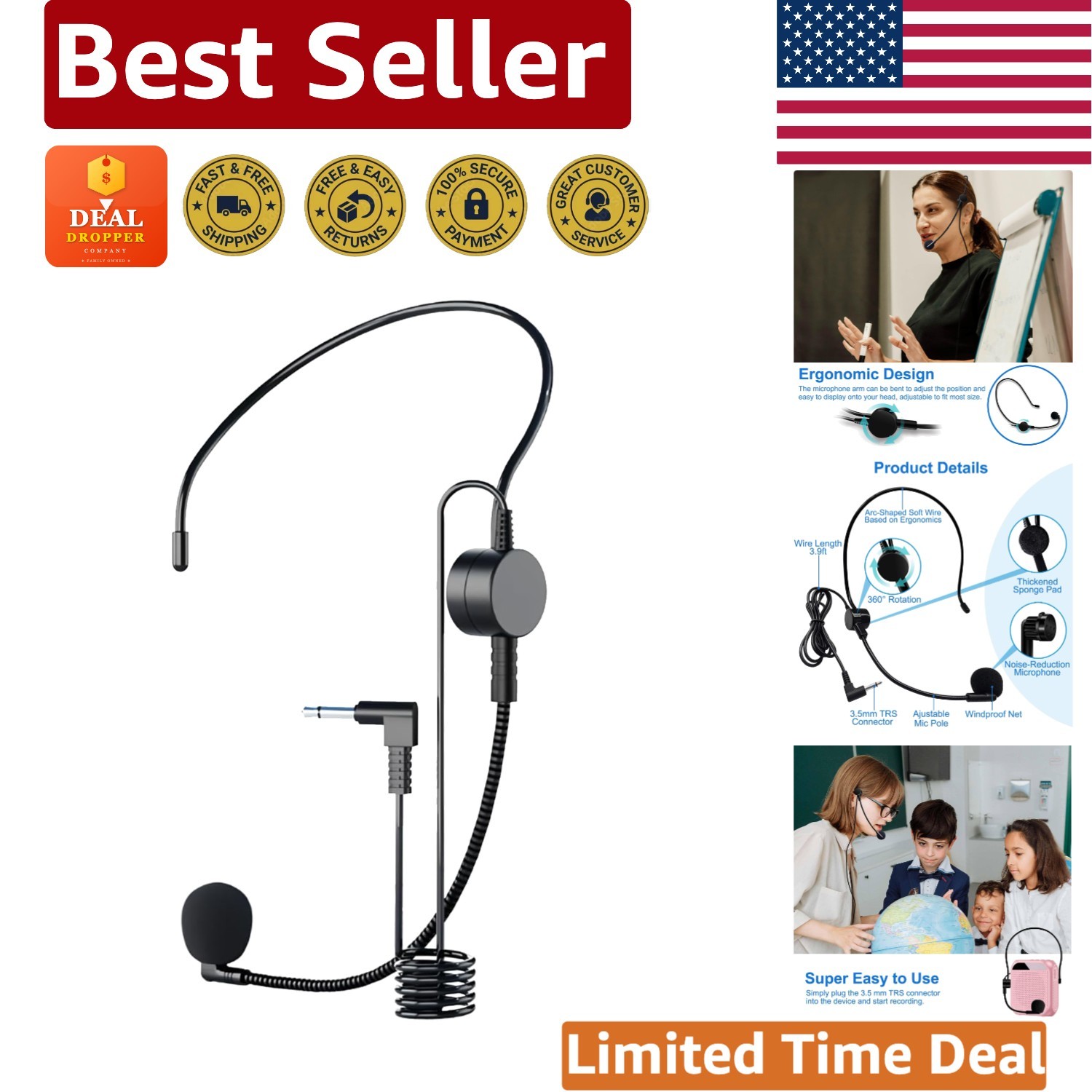 Flexible Wired Boom Microphone Headset for Effective Public Speaking - 55dB SNR