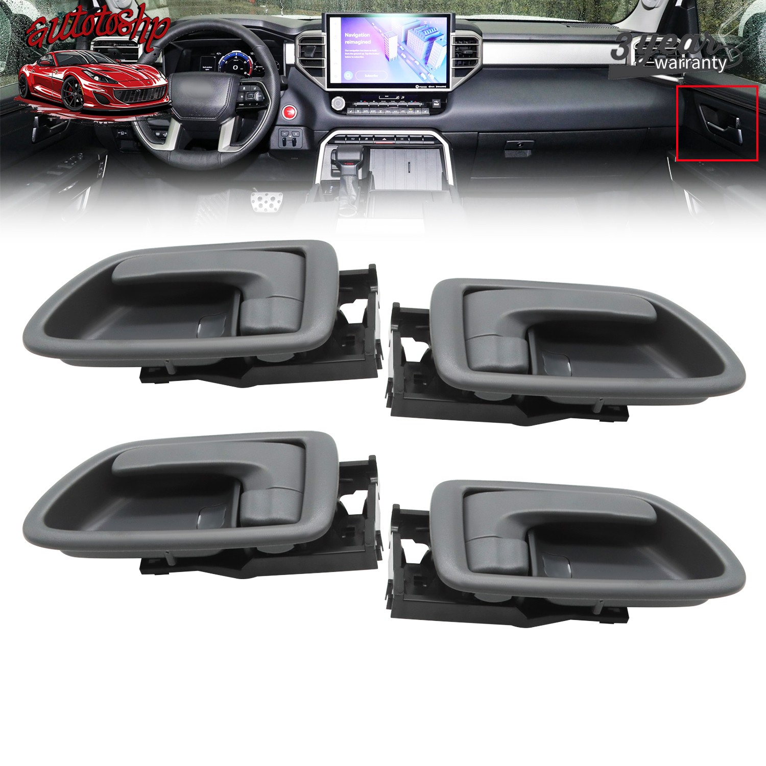 4x Gray Inner Door Handle + Bezel For 2004-2006 Toyota Tundra Pickup Crew Cab