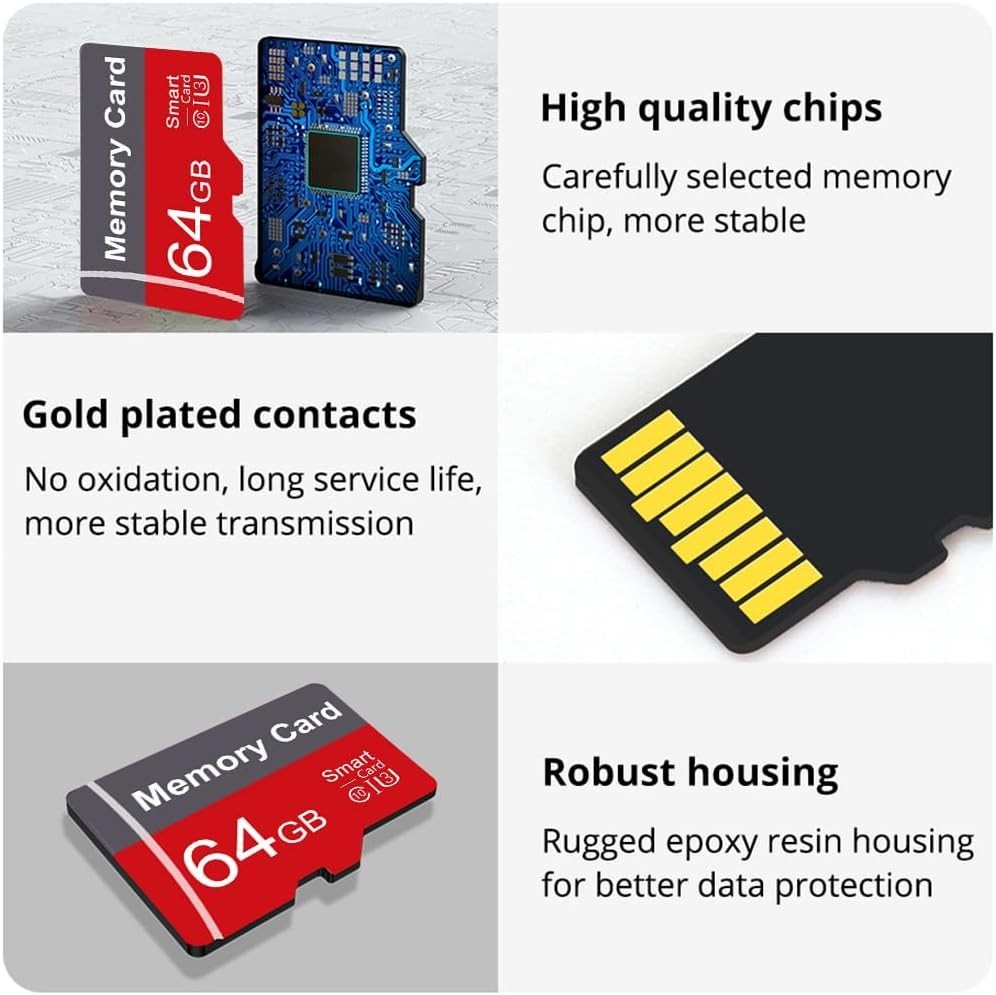 2 Pack Memory Card 64GB with Adapter, High Speed TF Card, UHS-I C10 A1 Memory...