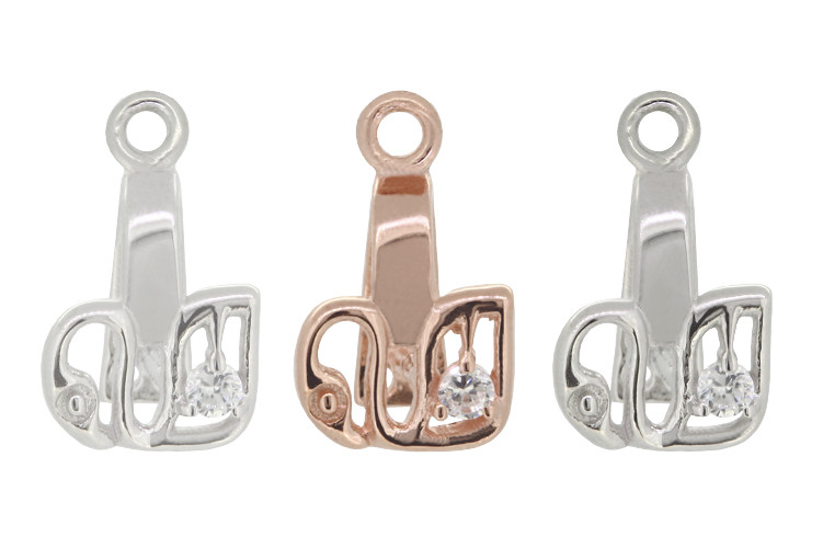 Sterling Silver Swan Pinch Bails 13x8mm CZ Plated Findings for Crystals