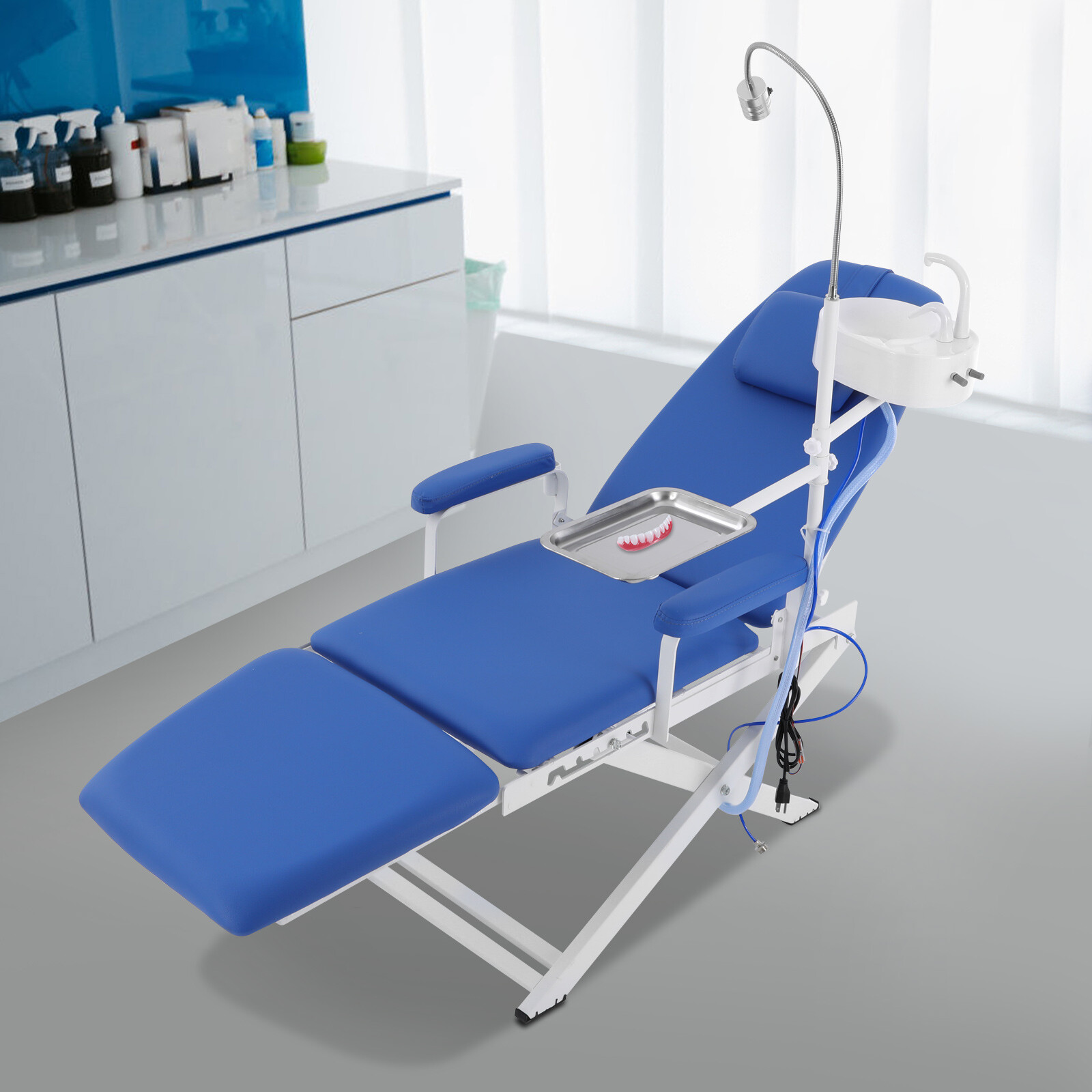 Portable Dental Folding Mobile Chair Tilt Bed w/ LED Light &Waste Basin 110-220V