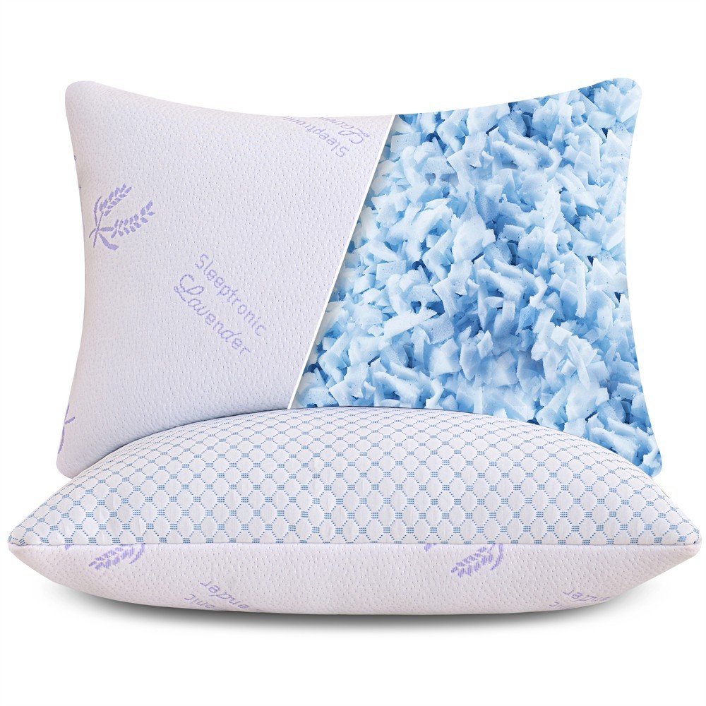 Lavender Bamboo Reversible Cooling Bed Pillows Shredded Foam Pillow, Queen
