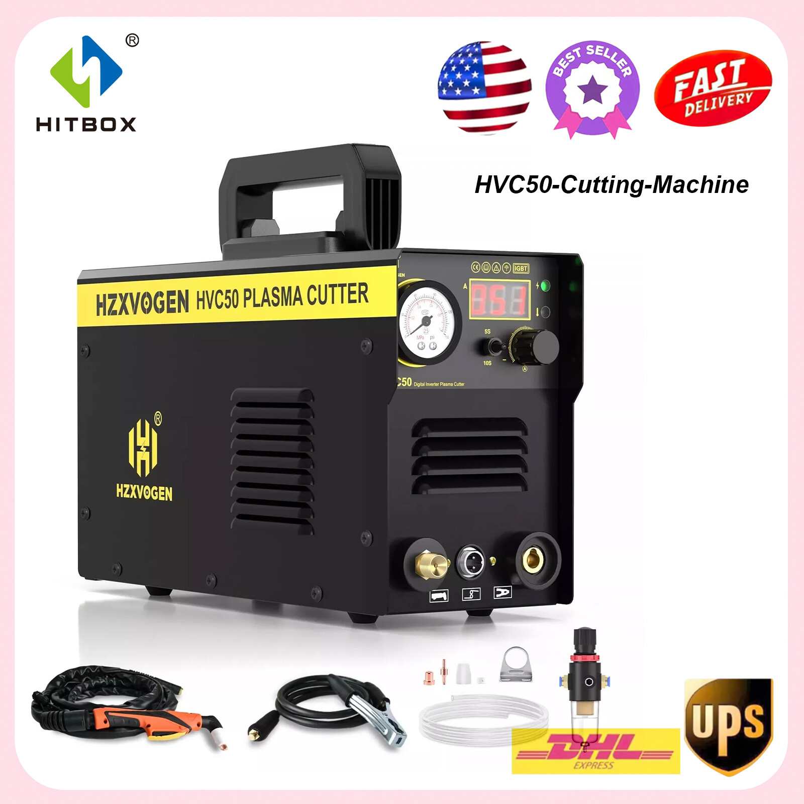 50Amp HF Touch Pilot Arc Cutting Machine Plasma Cutter with Quick Air Connector.
