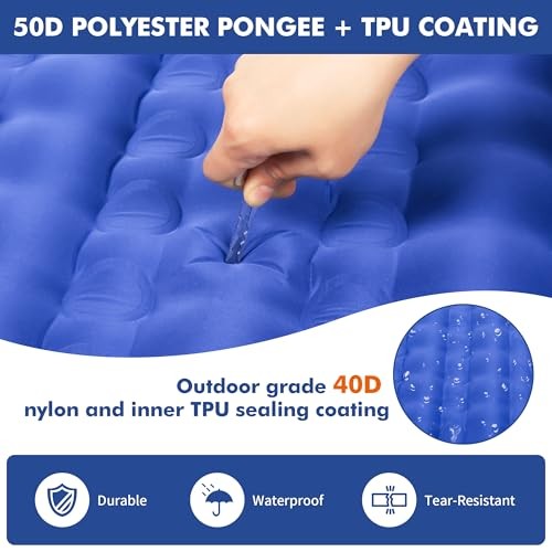 Double Sleeping Pad Self Inflating 3" Extra-Thick for 2 Person Single Blue