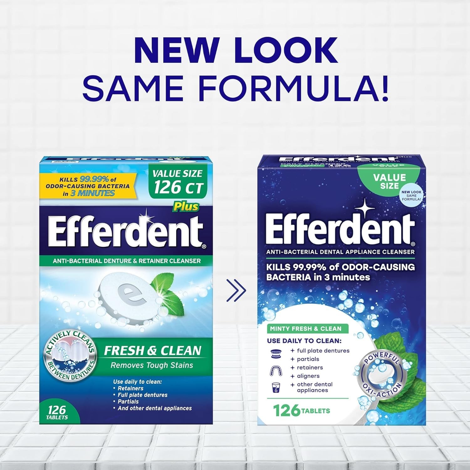 2 PACK 126ct Retainer Cleaning Tablets | Denture Cleanser Mint Efferdent
