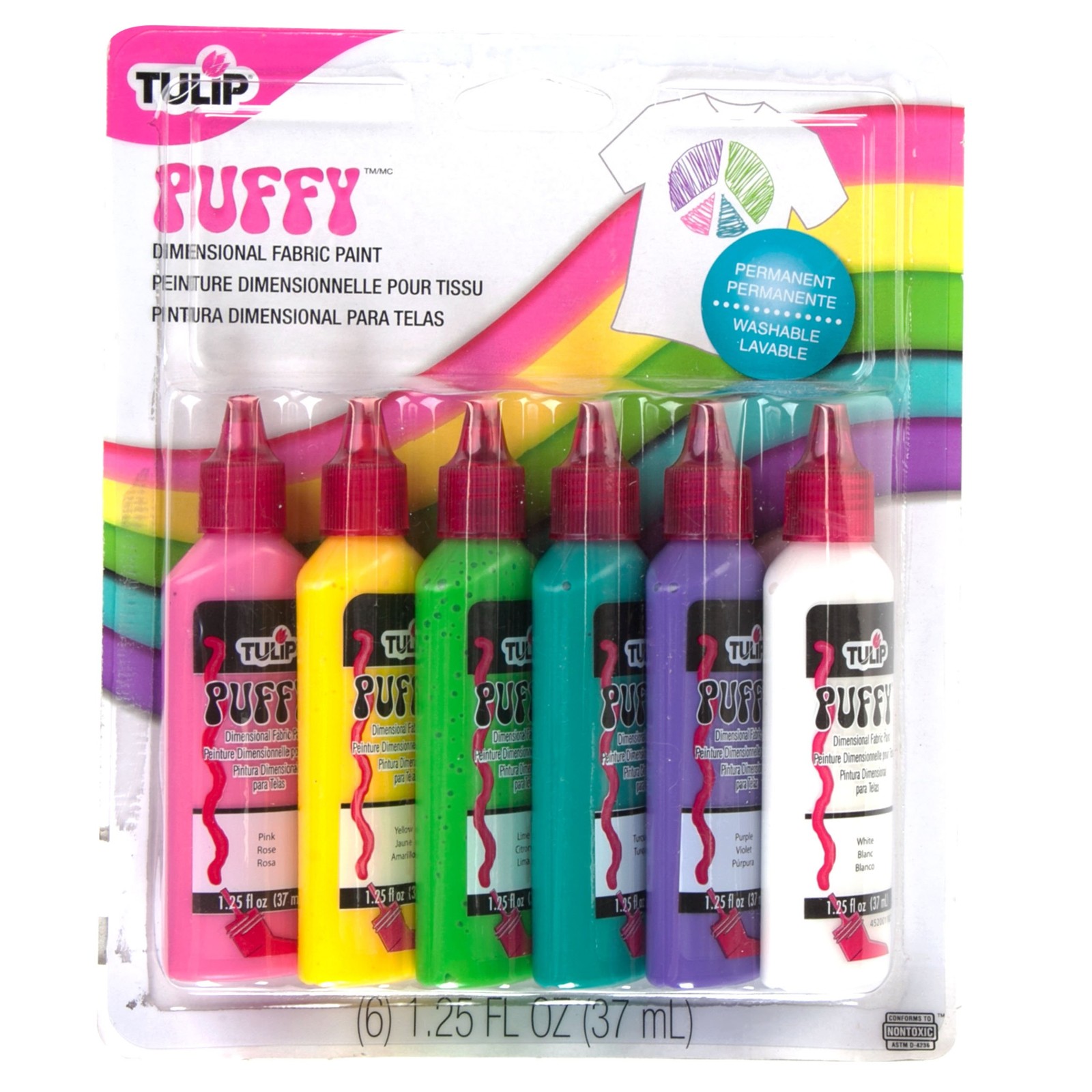Tulip Puffy 3-D Fashion Paint, Assorted Colors, 6 Pack, Multicolor