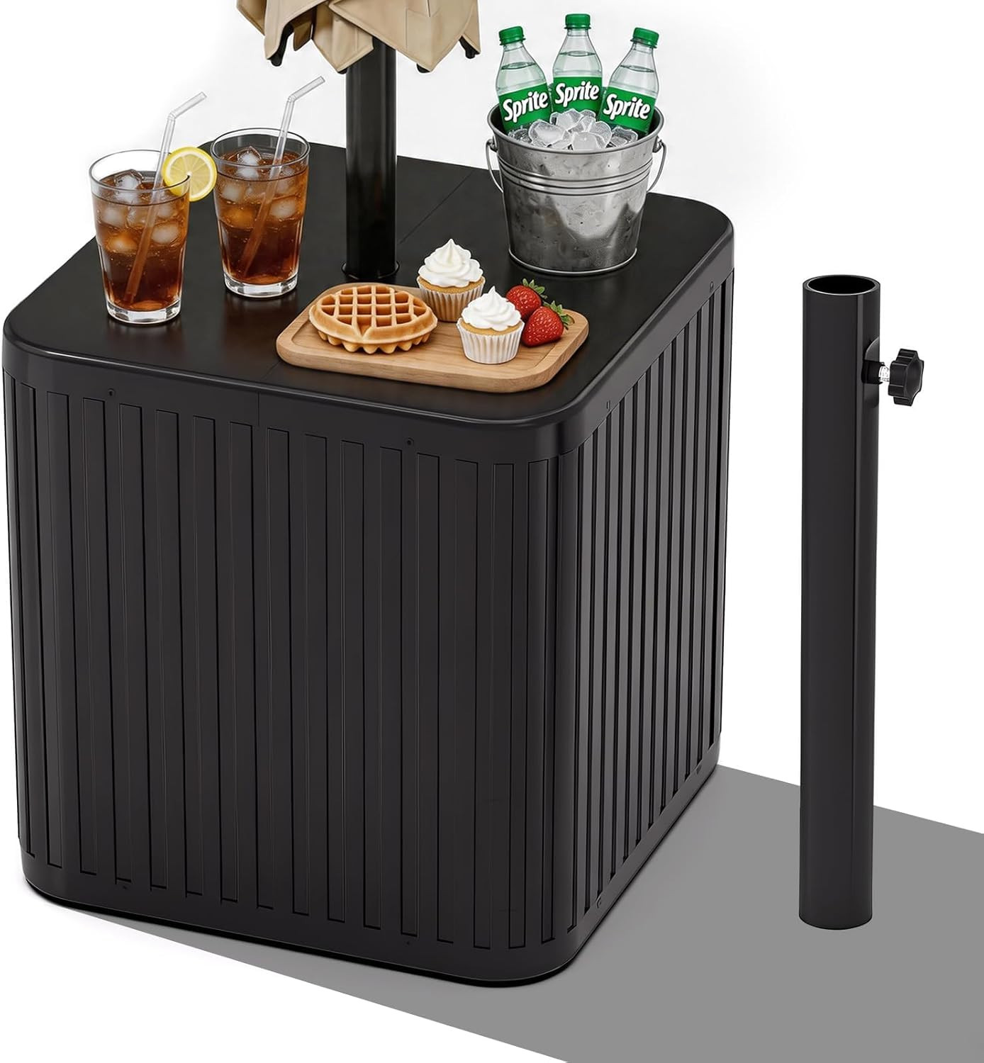 2-In-1 Umbrella Side Table – 16.54" Outdoor Patio Table (Black)