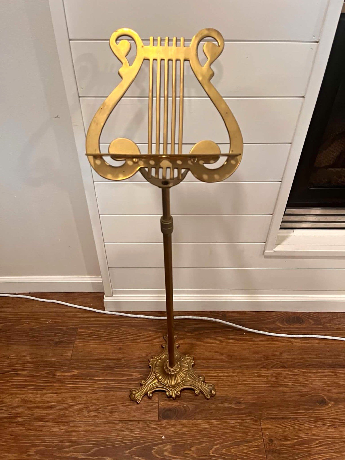 Vintage Brass Sheet Music Stand Ornate Adjustable Lyre Harp Shape Foot 38”- 55”