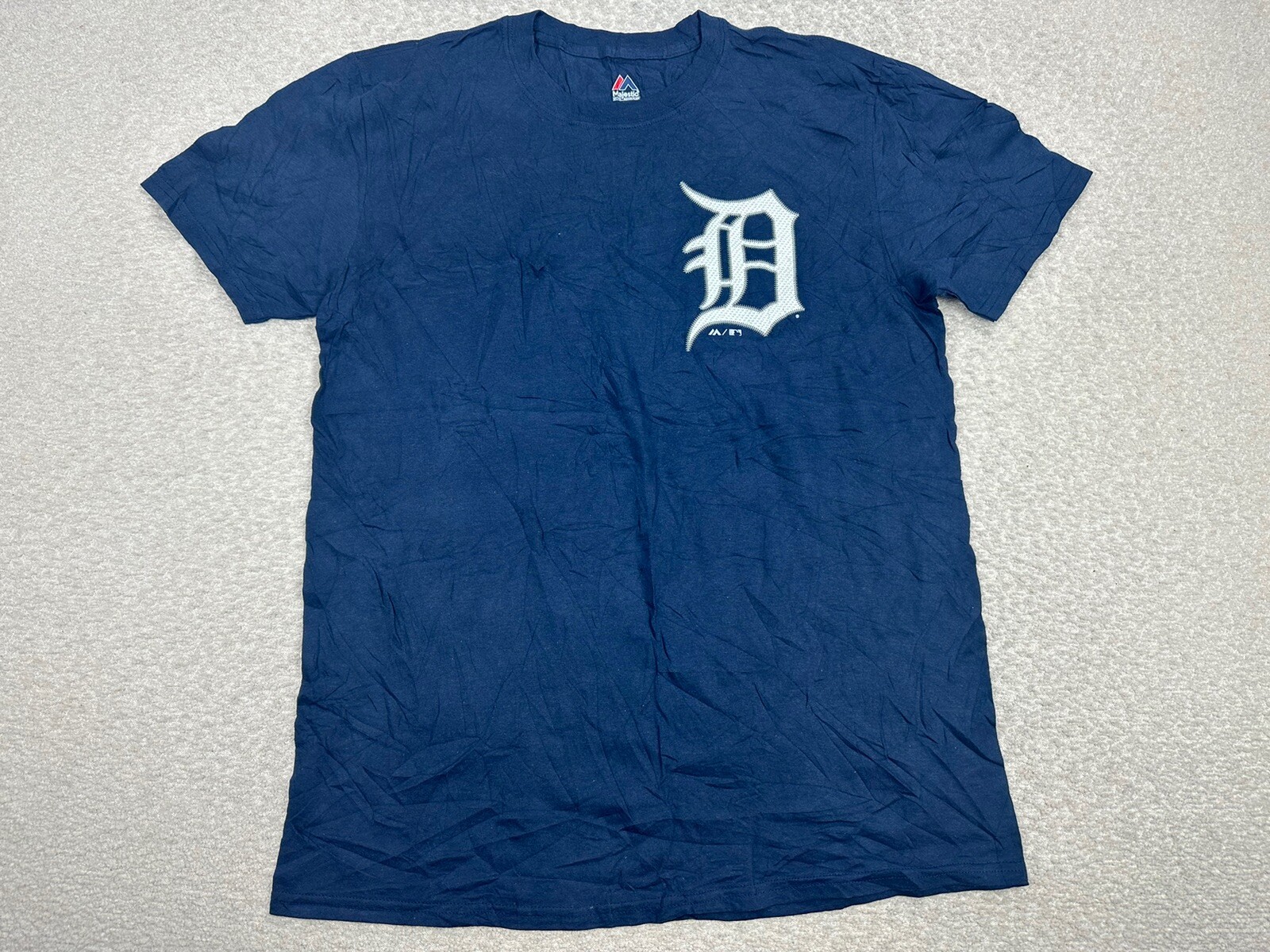 Majestic Detroit Tigers Men's T Shirt Size Large Blue Logo Cotton MLB Baseball