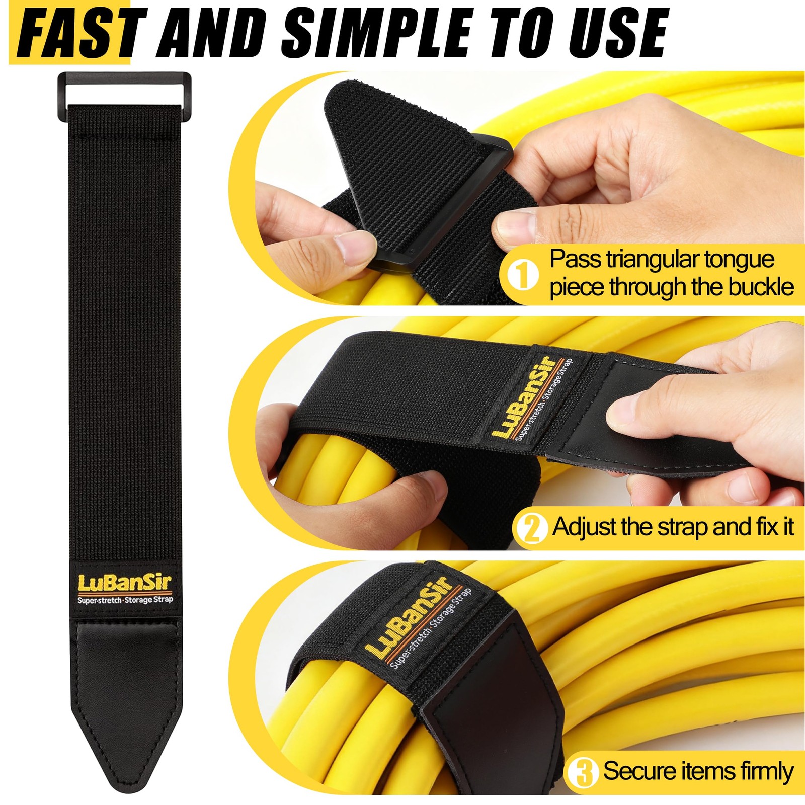 Cinch Straps 2"x18" 6-Pack Elastic Hook & Loop with Buckle for Storage & Orga...