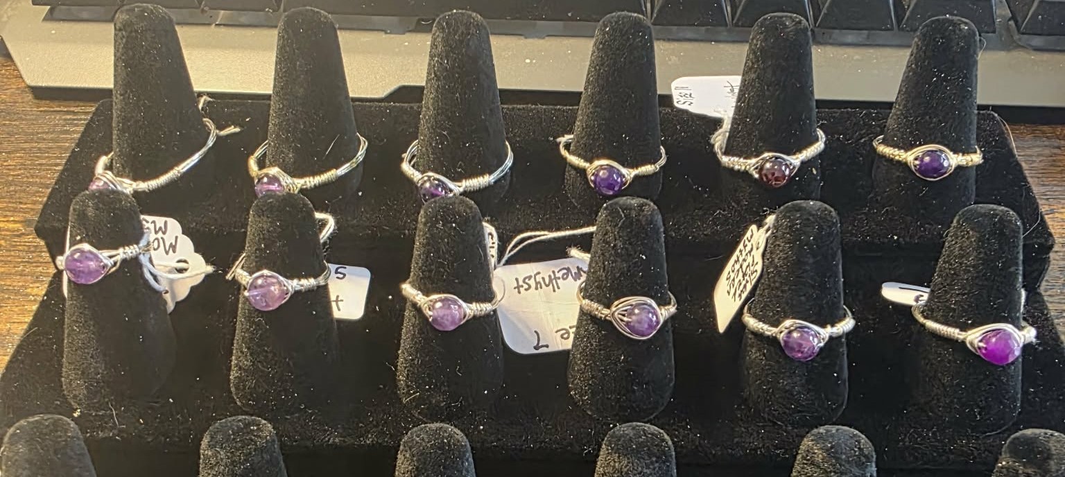 Handmade size 5 Wire-Wrapped Amethyst Ring with Silver-Plated Wire