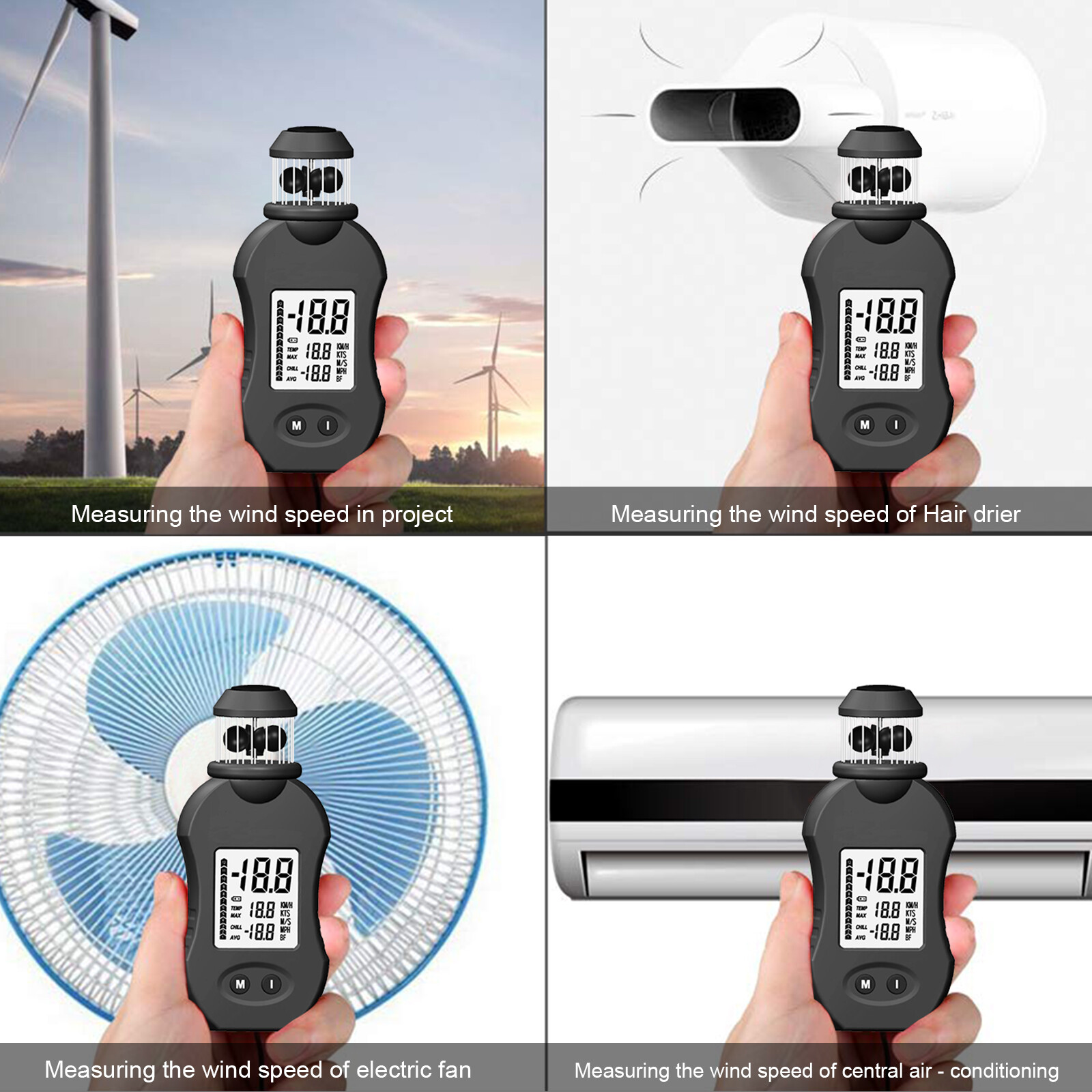 5.8" Portable Handheld Anemometer Digital Cup Wind Speed Meter Gauge Data Record