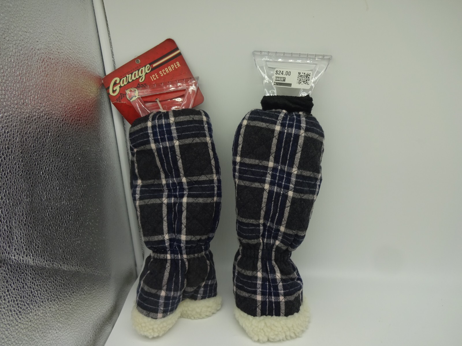 2 Pack SaddleBred Garage Mitt Ice Scraper Blue Plaid Durable Trimmed Cuff (RT)