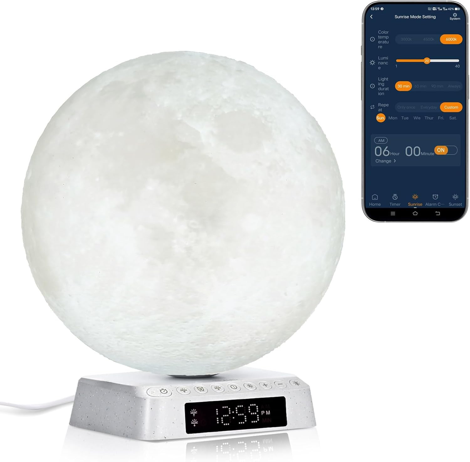 Sunrise Alarm Clock Wake up Light - 3 Color LED Lamp with Sound & Light Awakenin