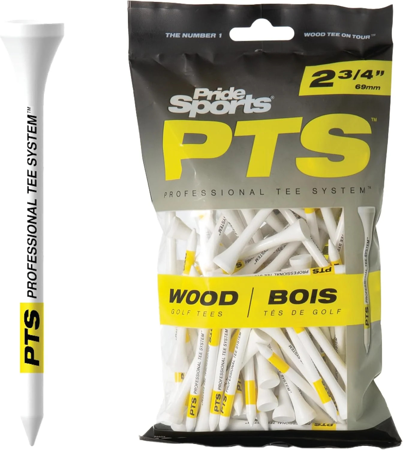PrideSports PTS Wood Golf Tees | 100 Count, 2-3/4 Inch | #1 Wood Tee on Tour | B