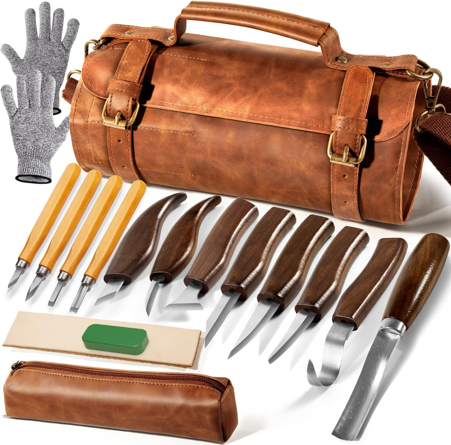 Wood Carving Kit, 16Pcs Deluxe Whittling Set with 8Pcs Whittling Knives & 4Pcs D