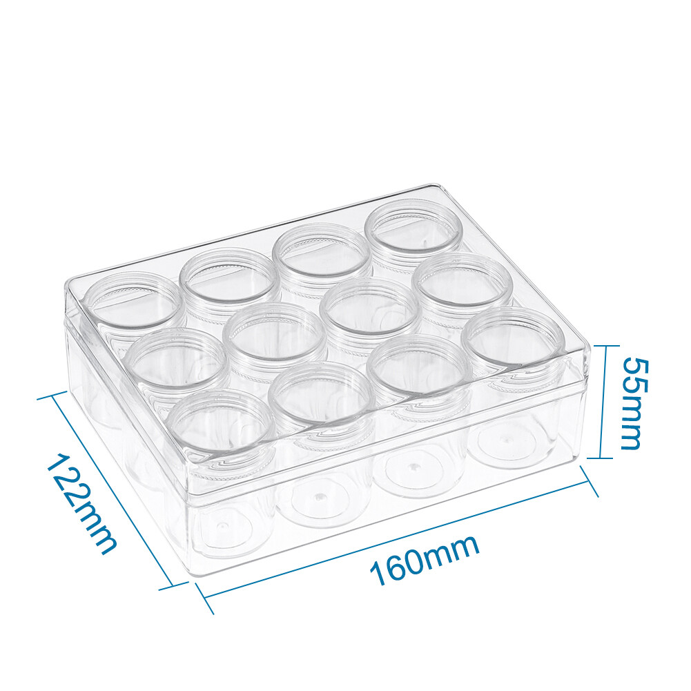 12pcs/Set Empty Plastic Bottles Jars Bead Storage Rectangle Container 160x122mm