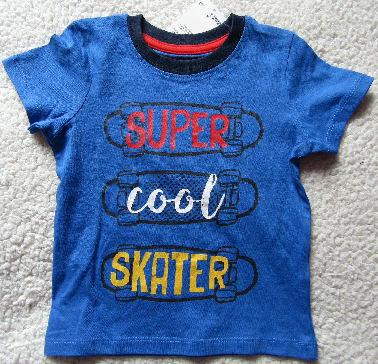 Kids T-Shirt Super Cool Skater Blue Age 12-18 Months/27lbs Brand New With Label