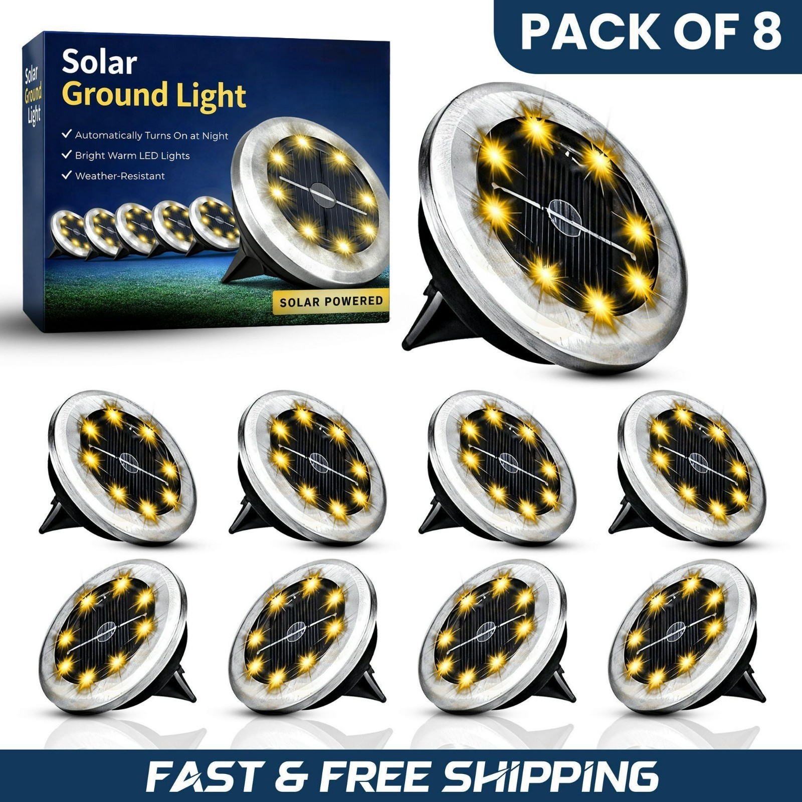 8-12Pack solar in Garden Light Outdoor Disk Lighting Waterproof Landscape LED