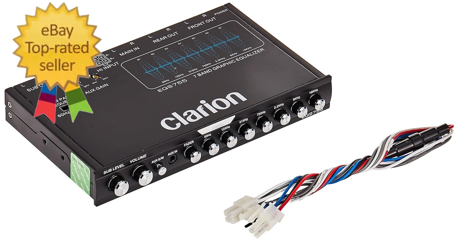 EQS755 7-Band Car Audio Graphic Equalizer with Front 3.5Mm Auxiliary Input, Rear