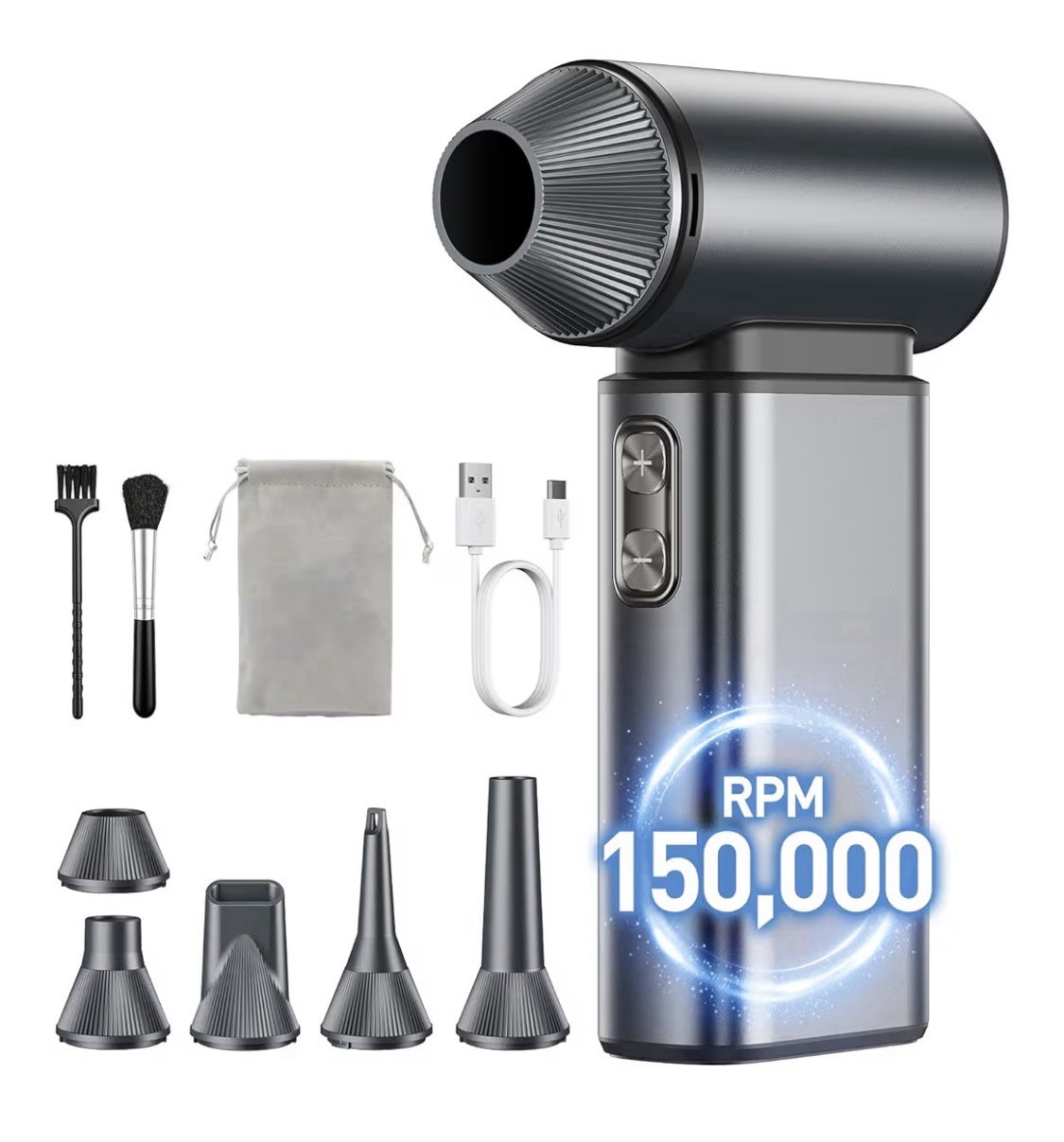 A12 Super Power Turbofan Air Duster 150,000 RPM Rechargeable w/ Nozzles & LED