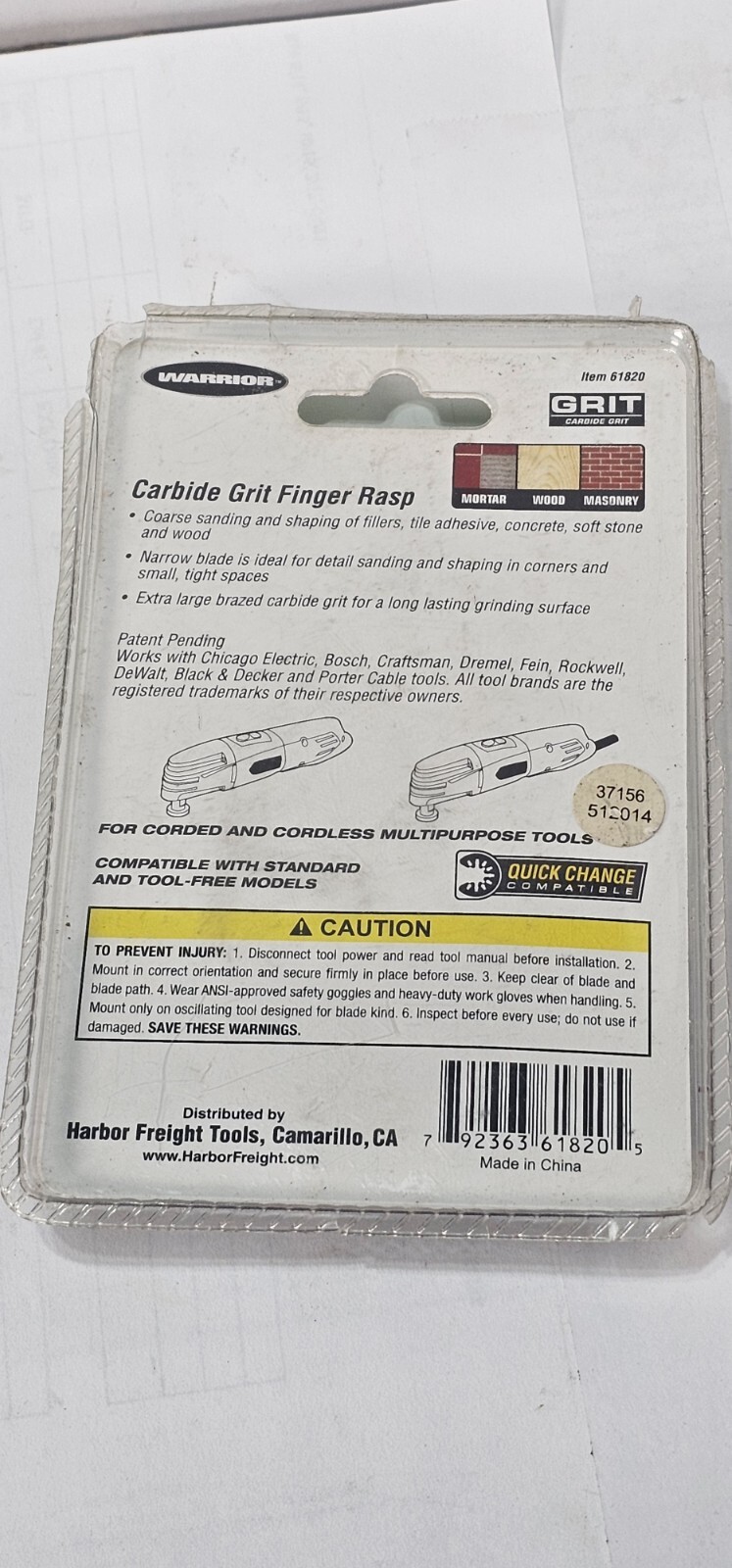 Warrior Carbide Grit Finger Rasp Multipurpose Tool Coarse Sanding Quick Change