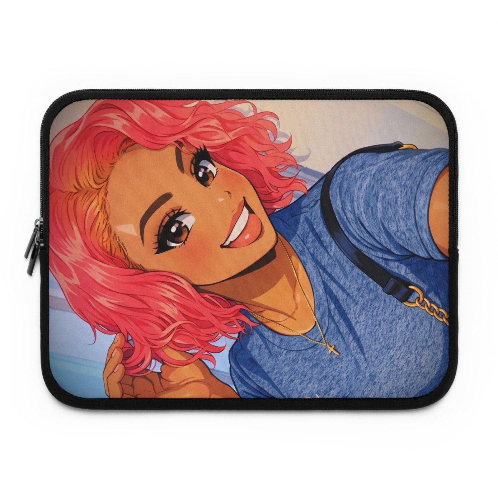 Pink-Haired Anime Girl Laptop Sleeve | Cute Portrait, Cartoon Style