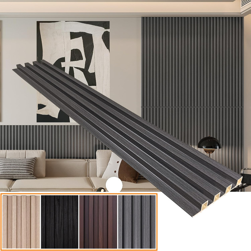 Yu Li 3Dh Wpc Slat Wall Panels 12-Pack 48X 6In 4 Trim Accent Grey Wood Grain 3D