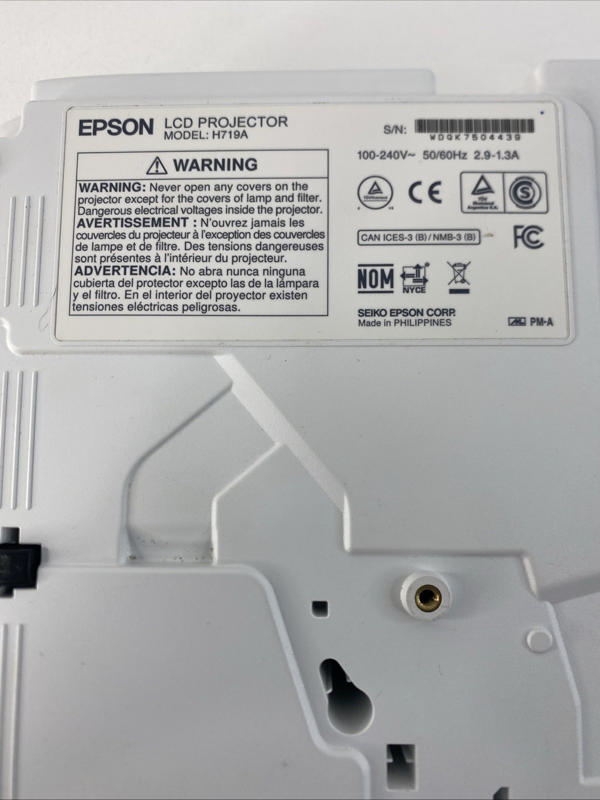 Epson LCD Projector H719A Tested & Working