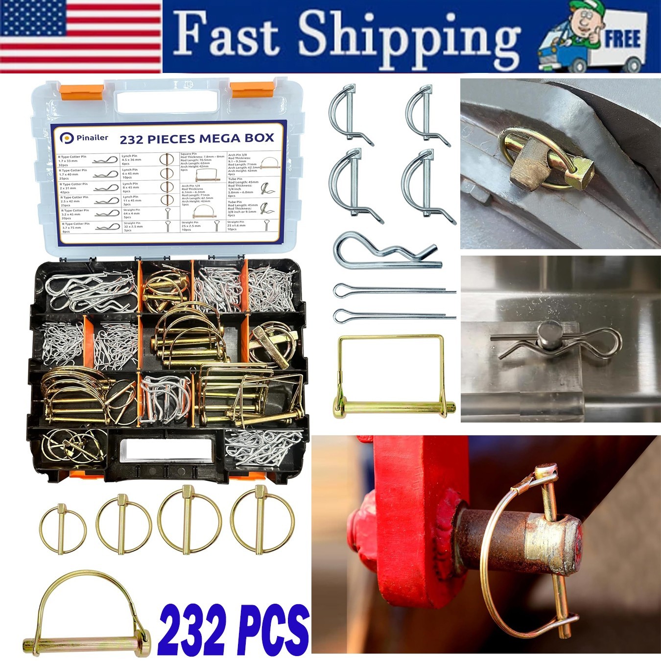 Trailer Hitch Pin Assortment Kit Trailer Clip for Tractors Lawn Mowers Farm Equi