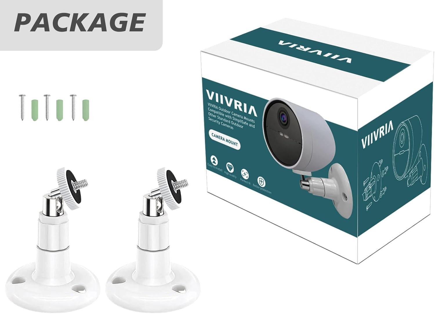 2 Pack Wall Mount Compatible with Simplisafe Outdoor Security Camera, 360° Rota